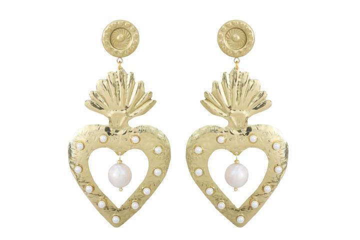 LOVA BY VL - Gold Hearts Earrings with Pearls - OutDazl