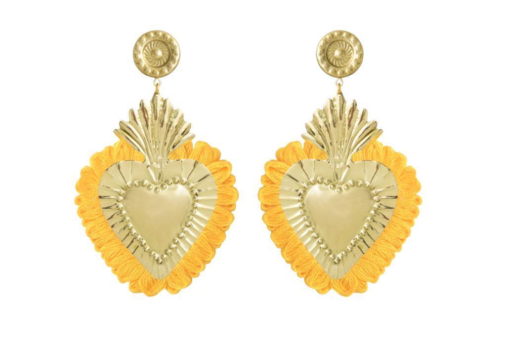 LOVA BY VL - Gold Hearts Earrings with Yellow Fringe - OutDazl