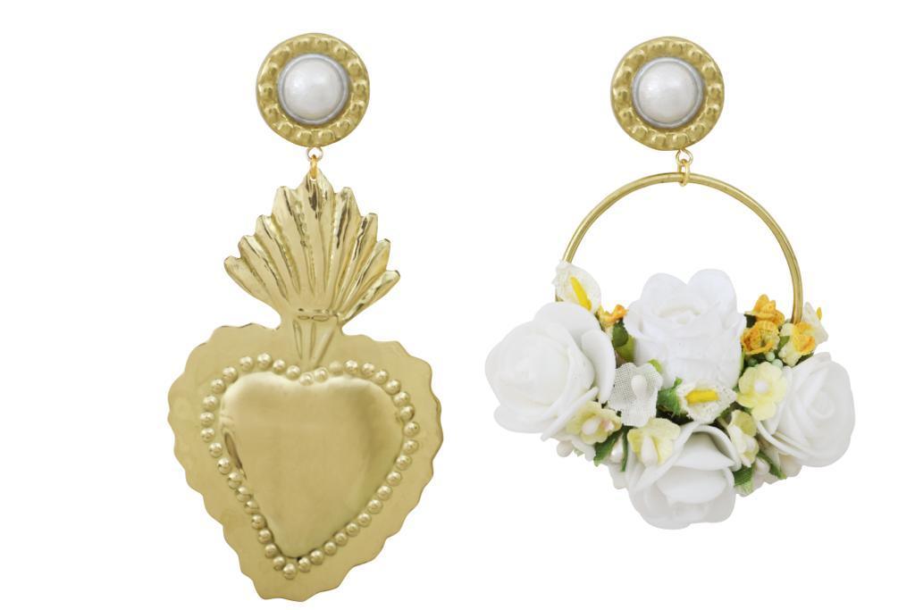 LOVA BY VL - White Flower Gold Heart Earrings - OutDazl