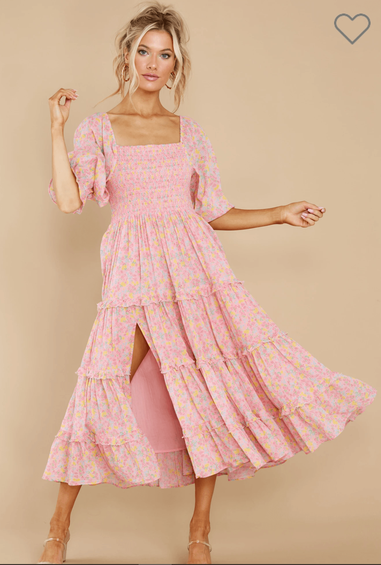 LoveShackFancy - Capri tiered shirred floral-print midi dress in Melon Punch - OutDazl