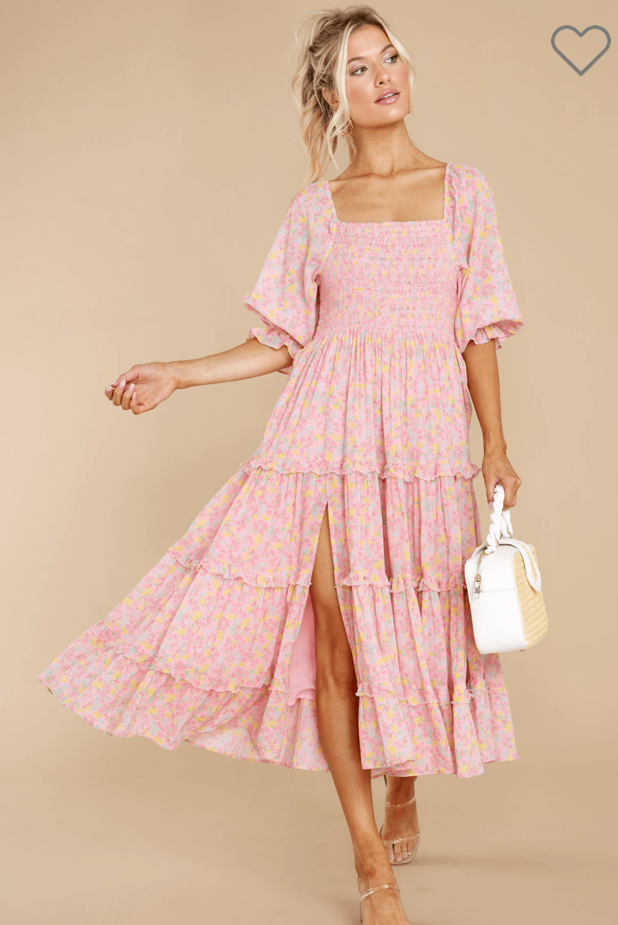 LoveShackFancy - Capri tiered shirred floral-print midi dress in Melon Punch - OutDazl