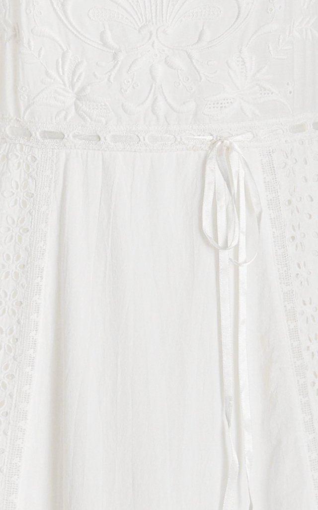 LoveShackFancy - Charles Midi Dress in Eyelet Cotton Antique White - OutDazl