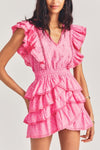 LoveShackFancy - Corelli Mini Dress in Hot Pink Cherry - OutDazl