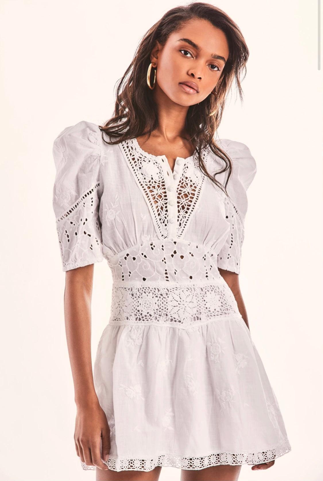 LoveShackFancy - Divine Mini Dress in White - OutDazl