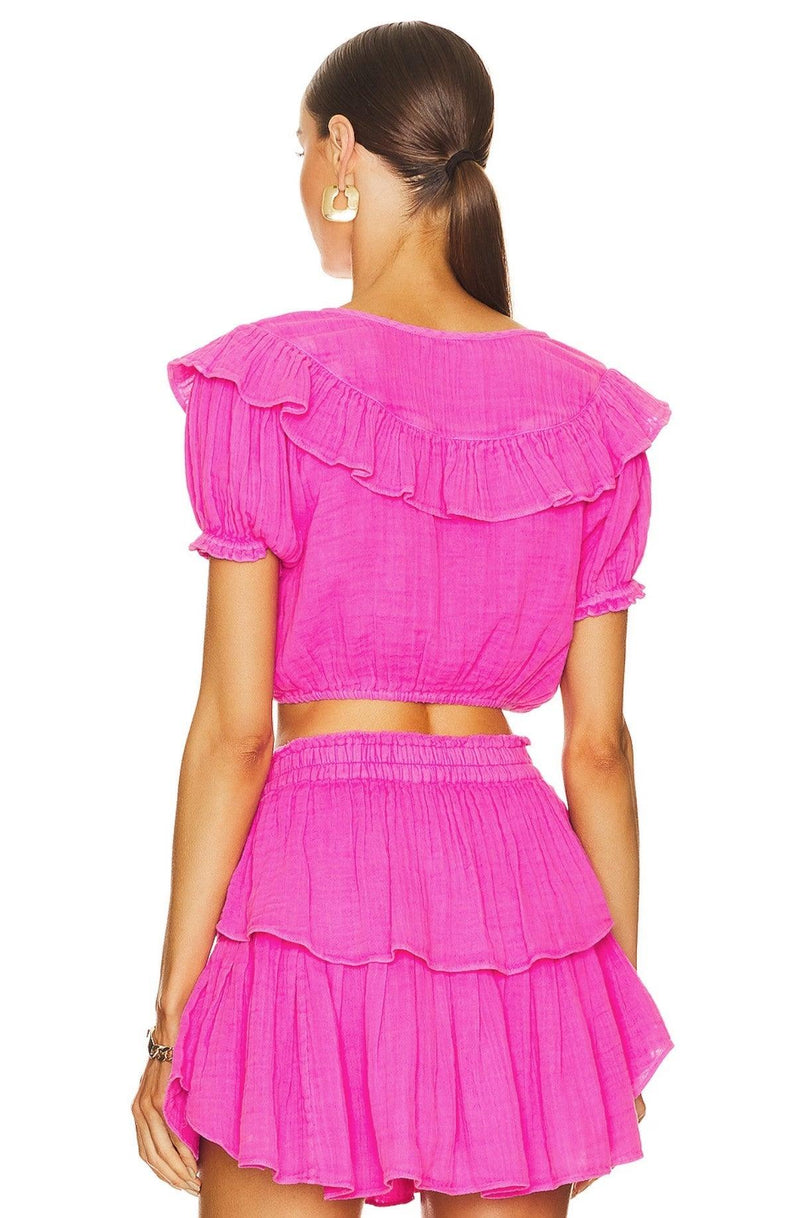 LoveShackFancy - Elania Crop Top Flirty Fuschia - OutDazl