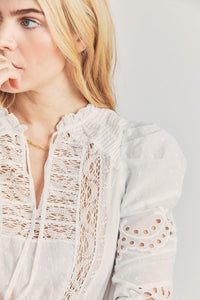 LoveShackFancy - Isidore Cotton- Broderie Mini Dress in White - OutDazl