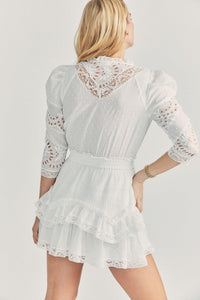 LoveShackFancy - Isidore Cotton- Broderie Mini Dress in White - OutDazl