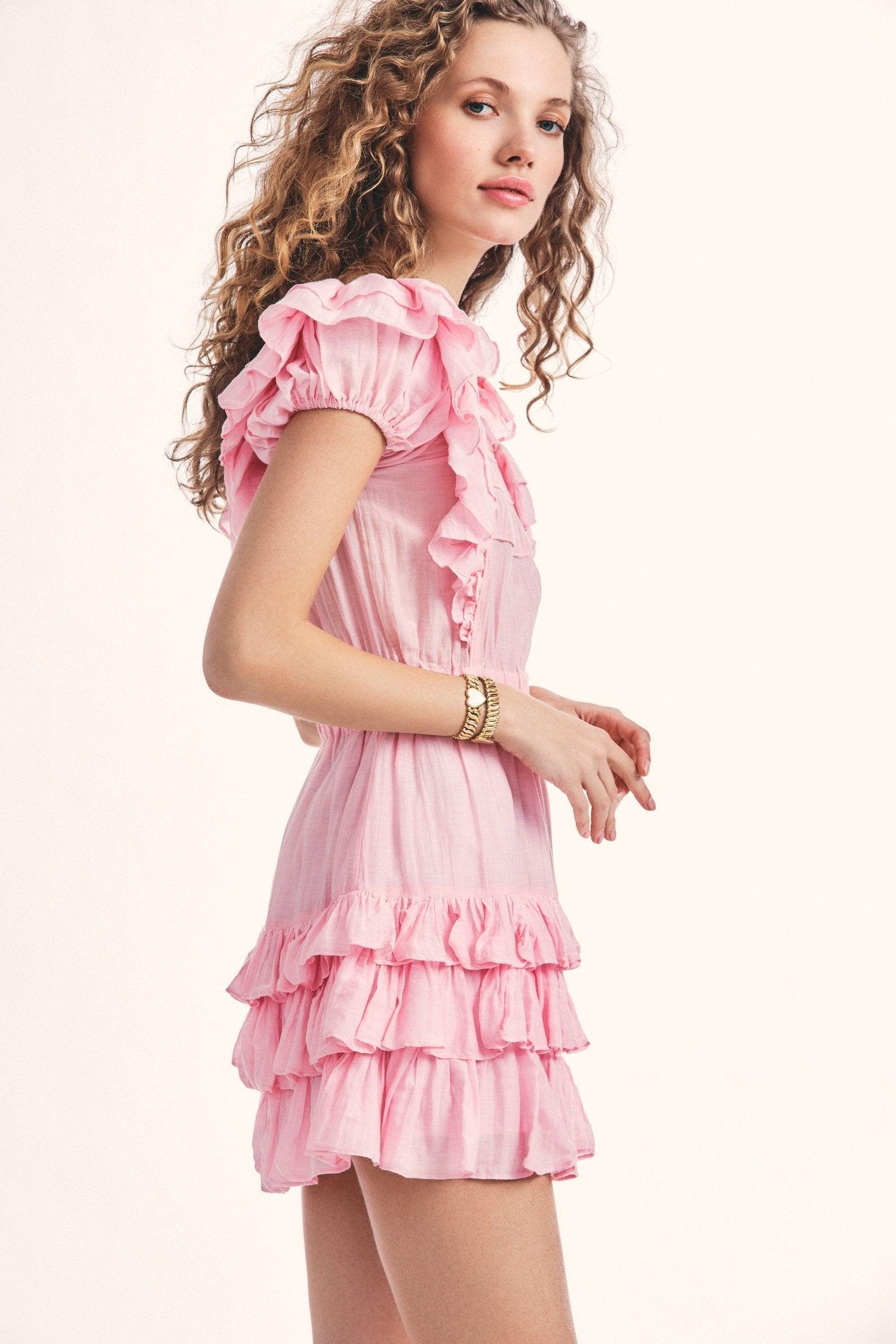 LoveShackFancy - Ivoire Cotton silk Mini Dress in Pink Blossom - OutDazl