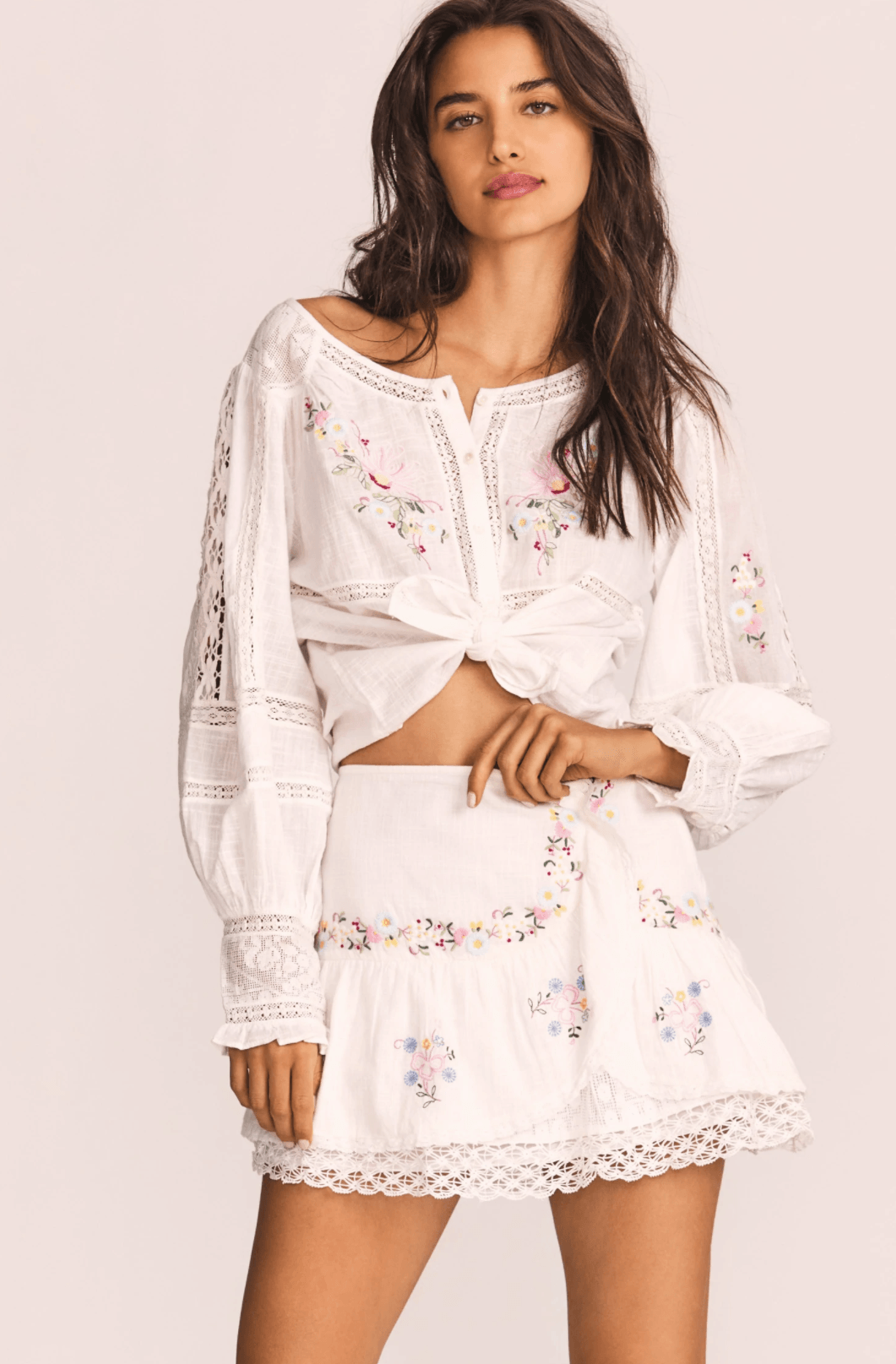 LoveShackFancy - Leila Embroidered Lace Trimmed Blouse - OutDazl