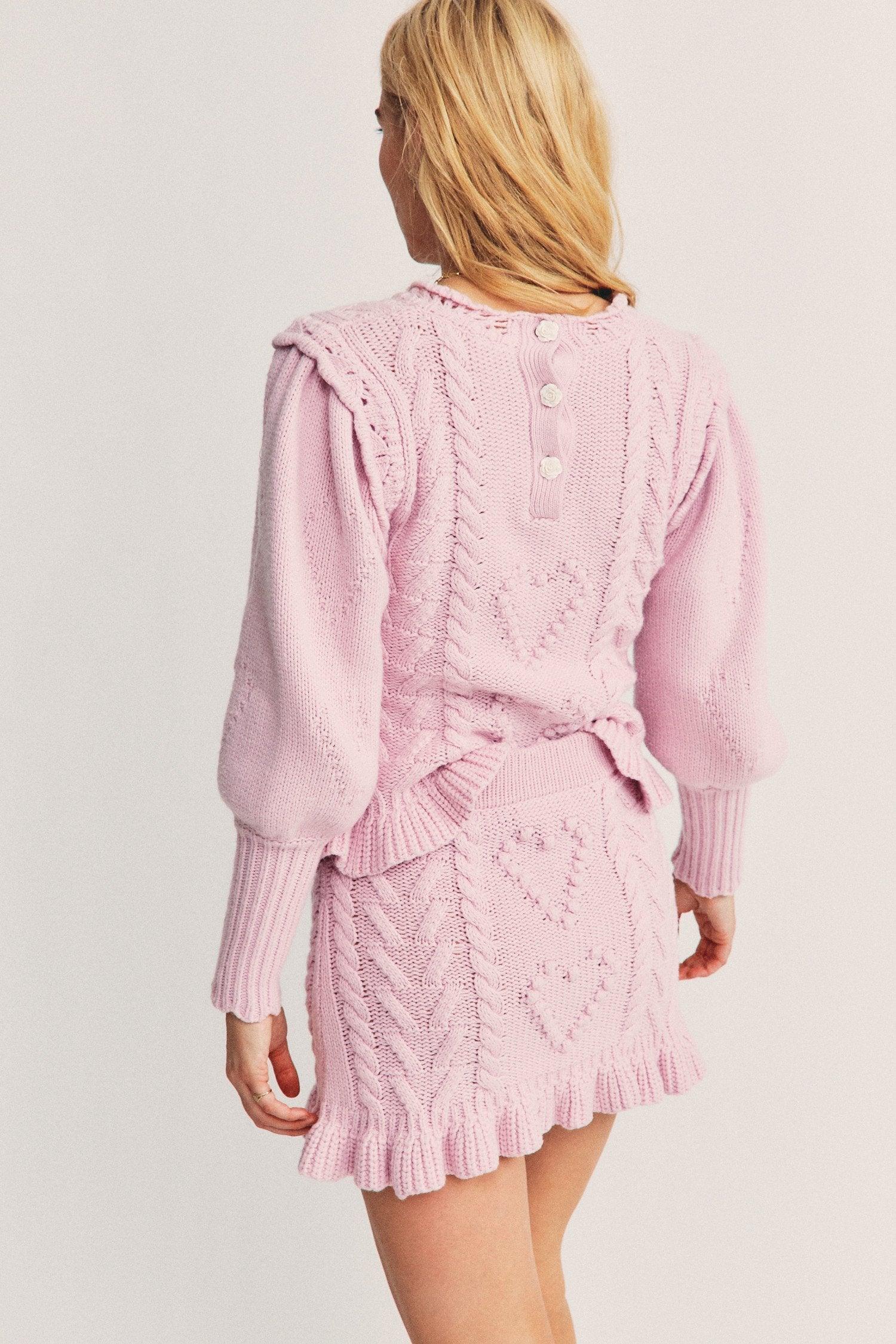 LoveShackFancy - Loveshackfancy Brendana Knit Mini Skirt in Pink - OutDazl