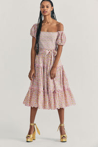 LoveShackFancy - Masie floral-print midi dress in Fruity Punch - OutDazl