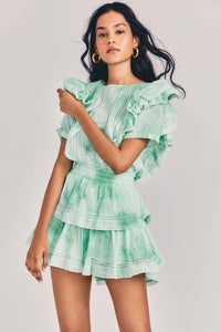 LoveShackFancy - Natasha Mini Dress in Jade Hand Dye - OutDazl