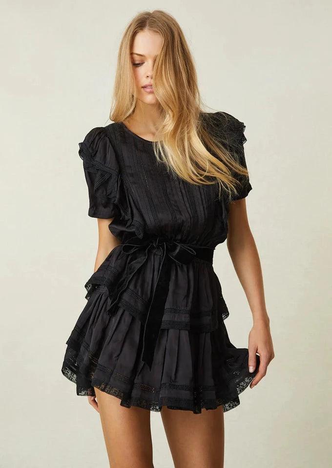 LoveShackFancy - Natasha Mini Dress in Viscose Black - OutDazl