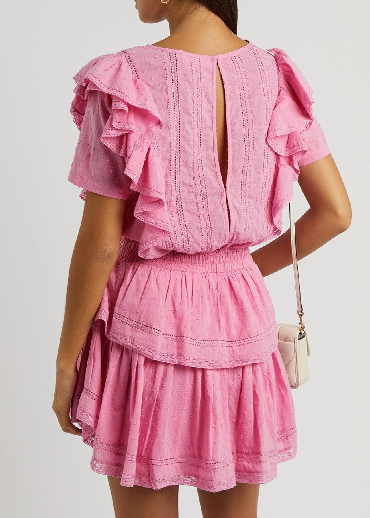 LoveShackFancy - Natasha Mini Dress in Vivid Pink - OutDazl