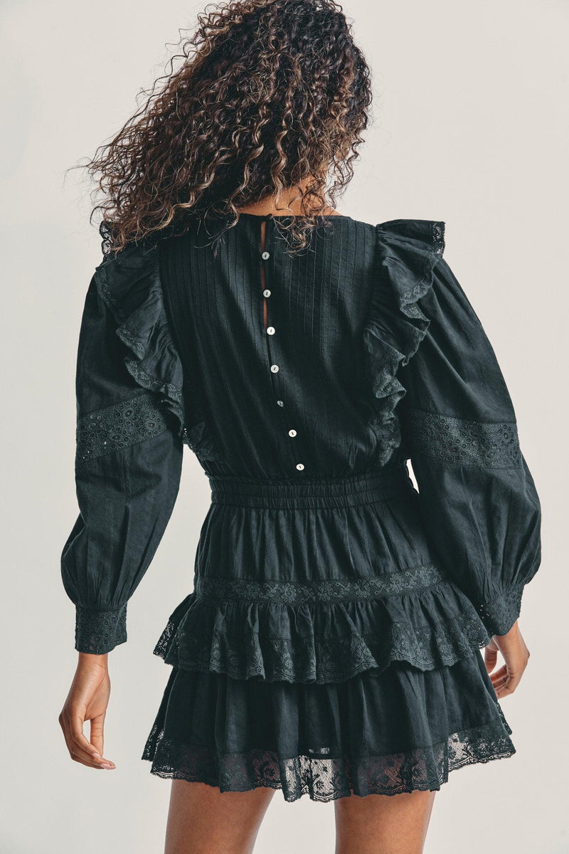 LoveShackFancy - Santorini ruffled crochet-trimmed cotton-voile mini dress in Black - OutDazl