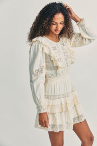 LoveShackFancy - Santorini ruffled crochet-trimmed cotton-voile mini dress in Ivory - OutDazl