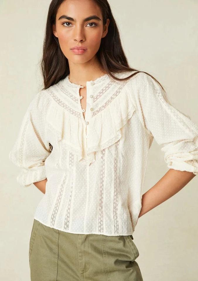 LoveShackFancy - Victorian Cotton Dobby Blouse in Antique White - OutDazl
