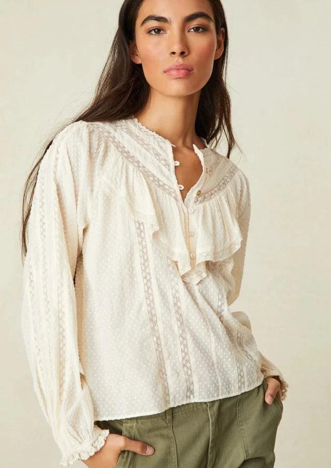 LoveShackFancy - Victorian Cotton Dobby Blouse in Antique White - OutDazl
