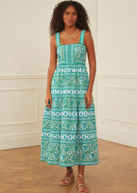 pink city prints Maxi Print Dress Lucia in Aqua Mix