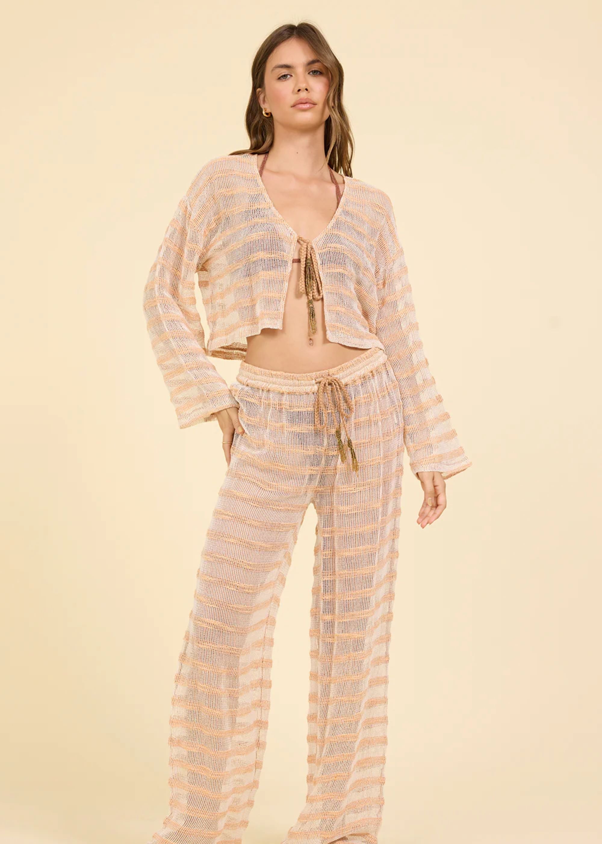 Lurex Stripe Mesh Tie Front Top-Surf Gypsy-OutDazl