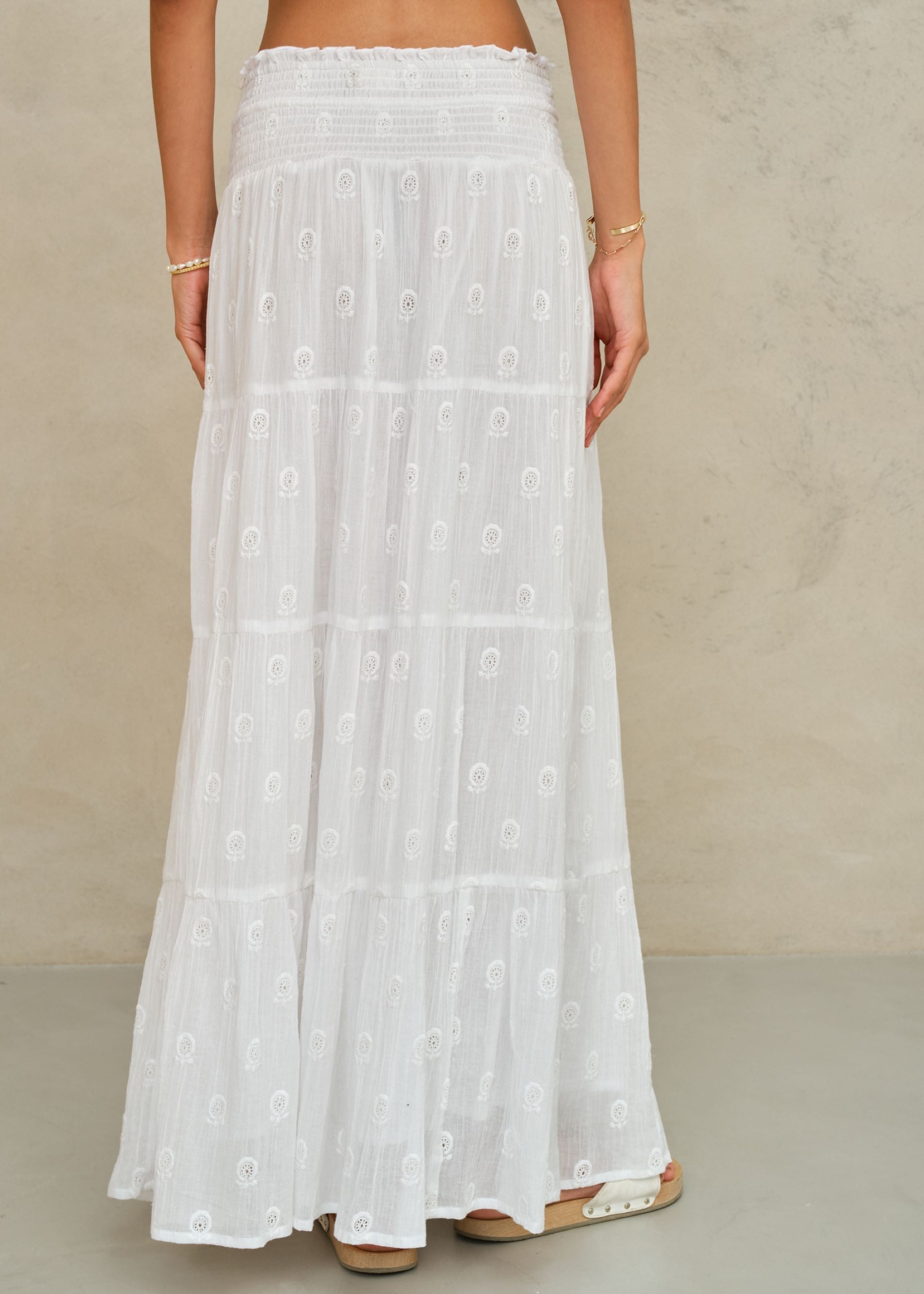 White Embroidered Maxi Skirt Frani-Mabe-OutDazl