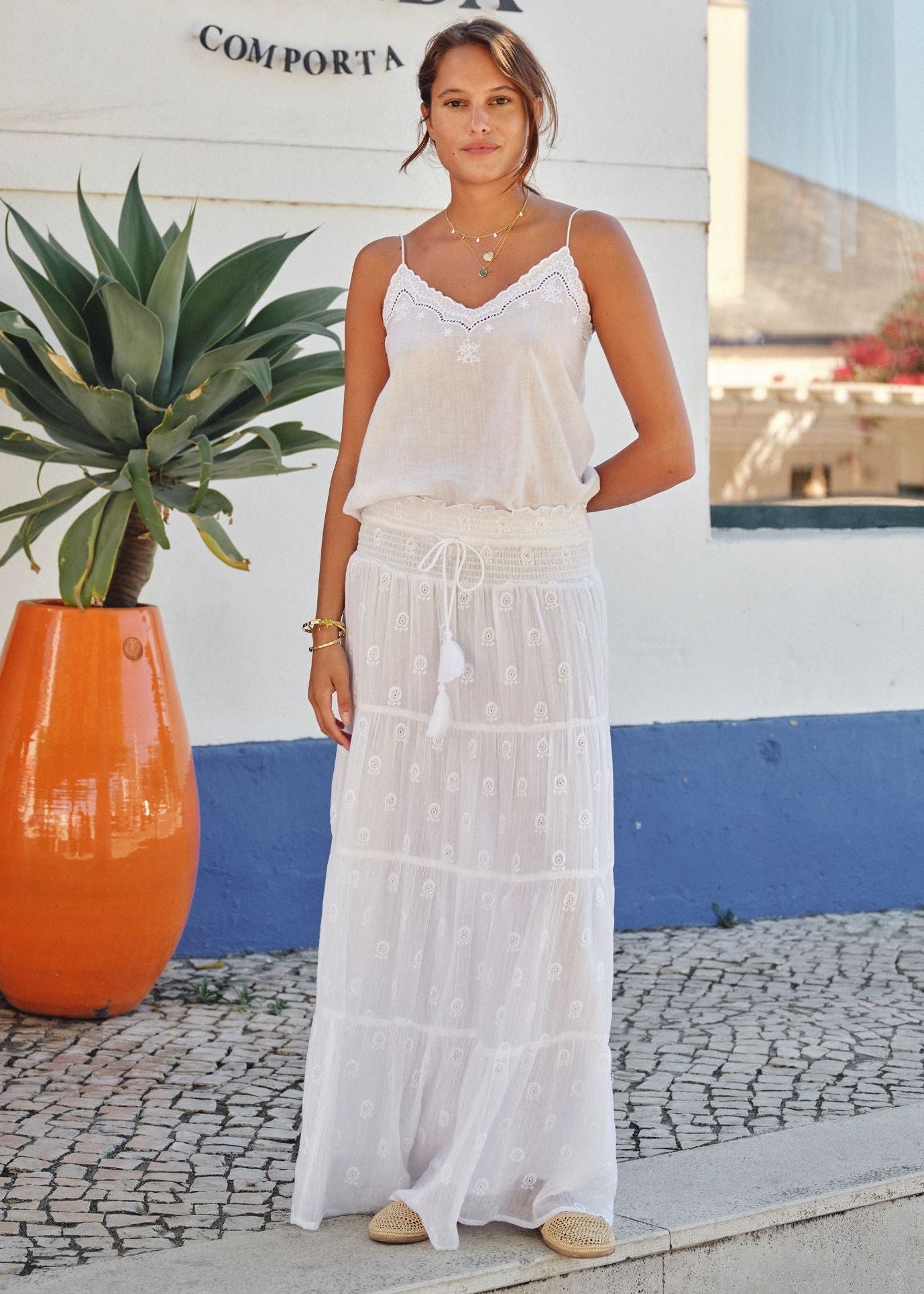 White Embroidered Maxi Skirt Frani-Mabe-OutDazl