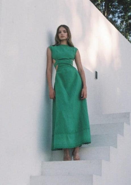 Maia Bergman - Abby Linen Dress in Green - OutDazl