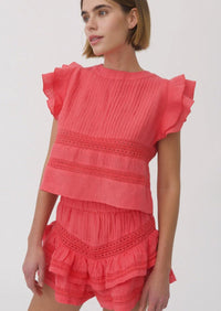 Maia Bergman - Claudia Top and Shorts Linen Set in Coral - OutDazl