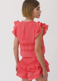 Maia Bergman - Claudia Top and Shorts Linen Set in Coral - OutDazl