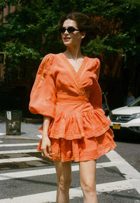 Maia Bergman - Mika Wrap Mini Dress in Tangerine - OutDazl