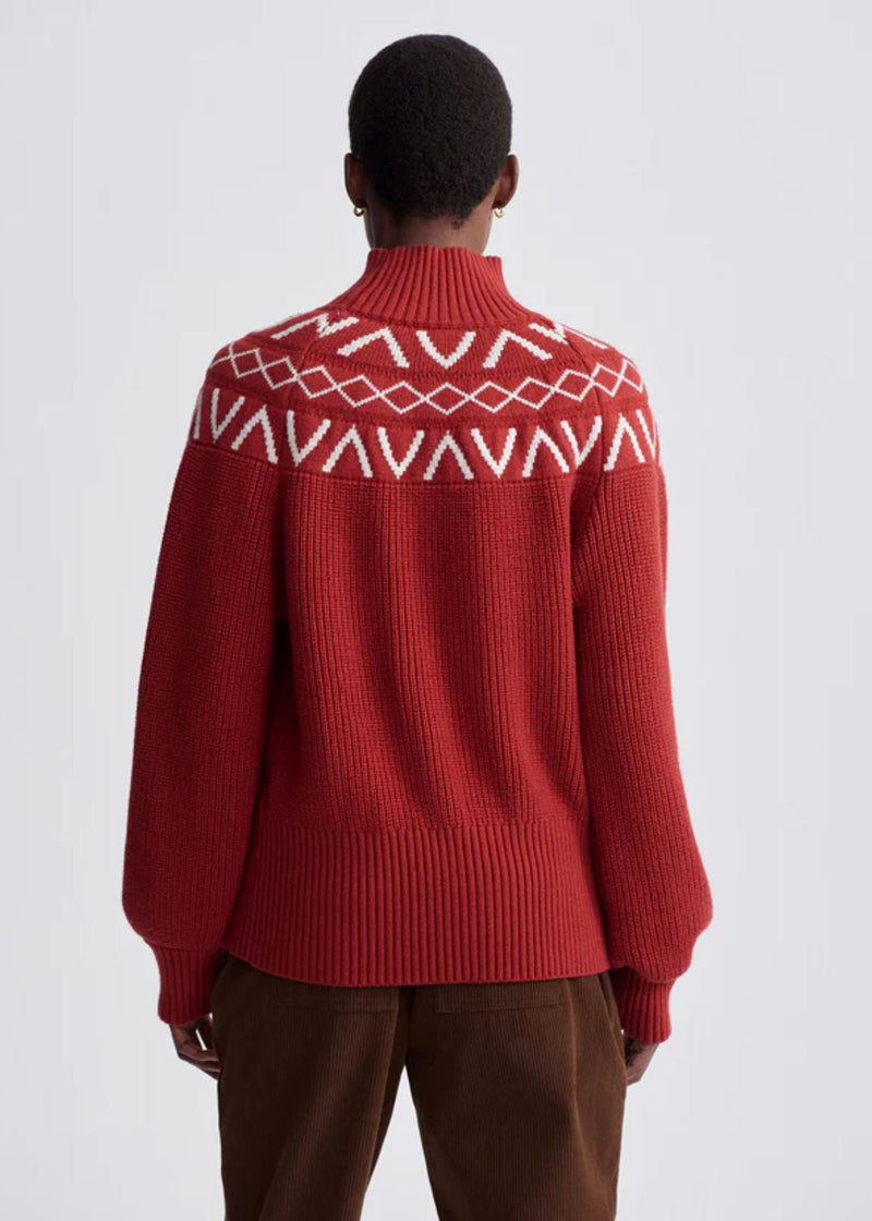 Marcie Fair Isle Yoke Knit in Red Dahlia