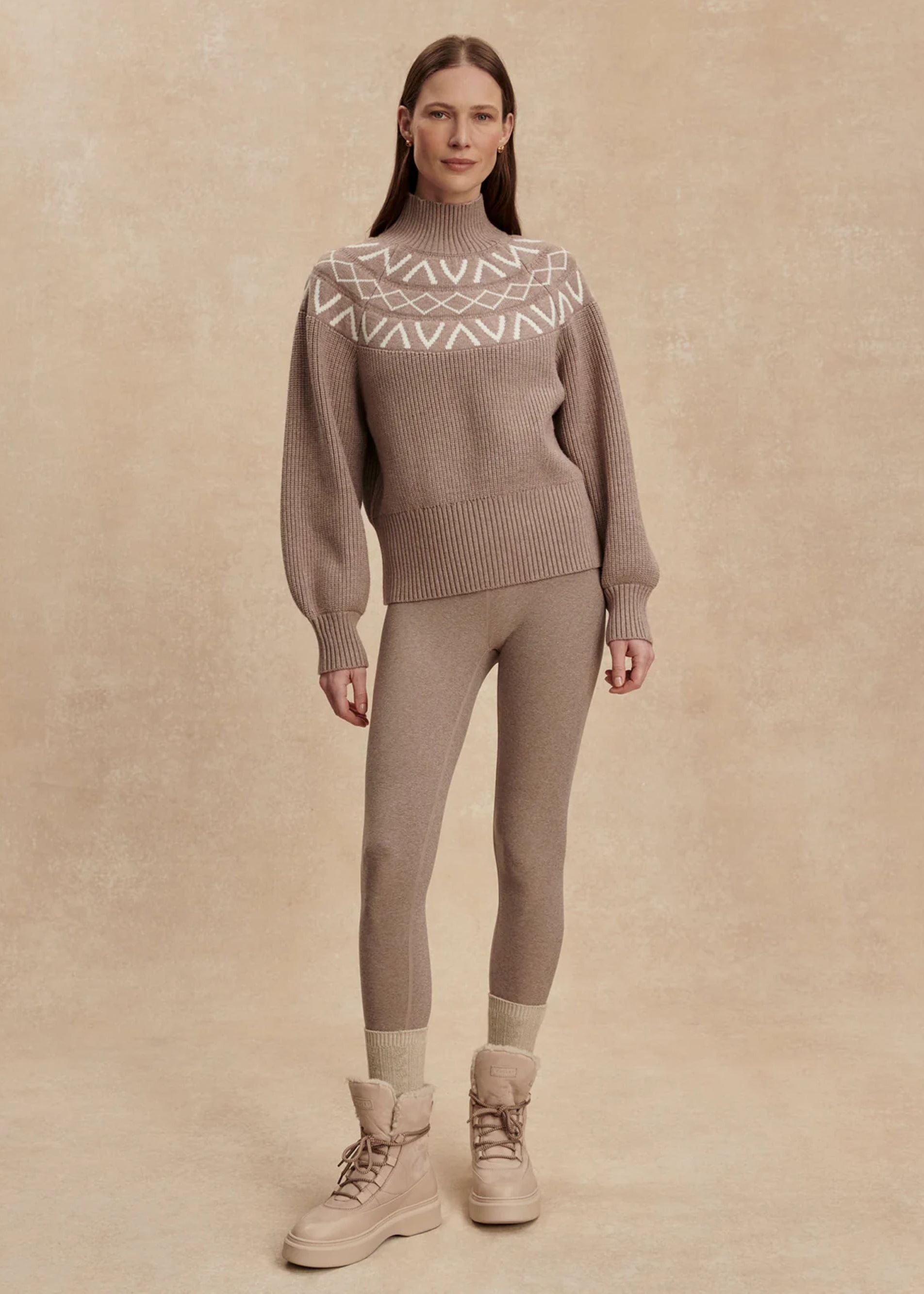 Marcie Fair Isle Yoke Knit in Light Taupe Marl