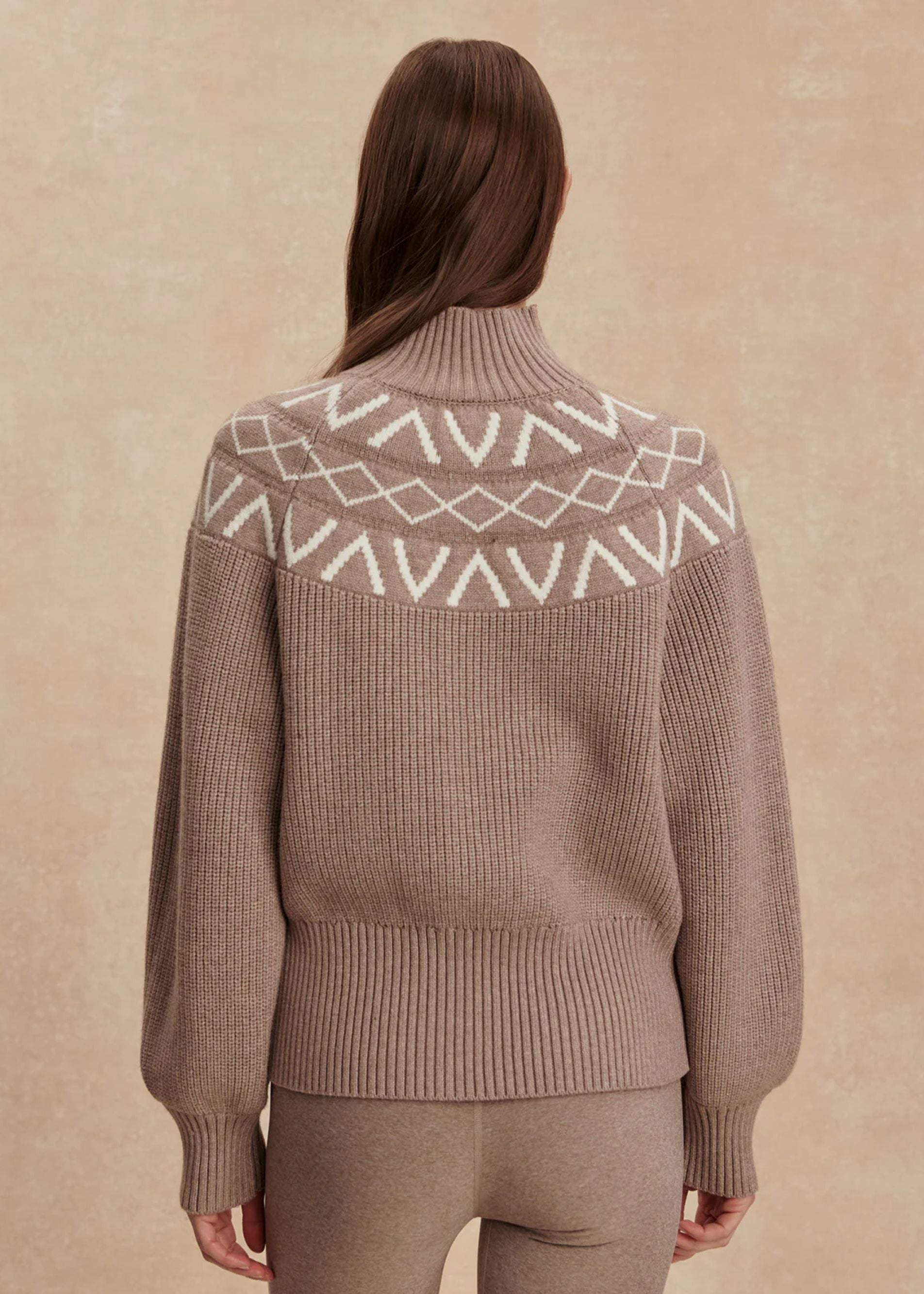 Marcie Fair Isle Yoke Knit in Light Taupe Marl