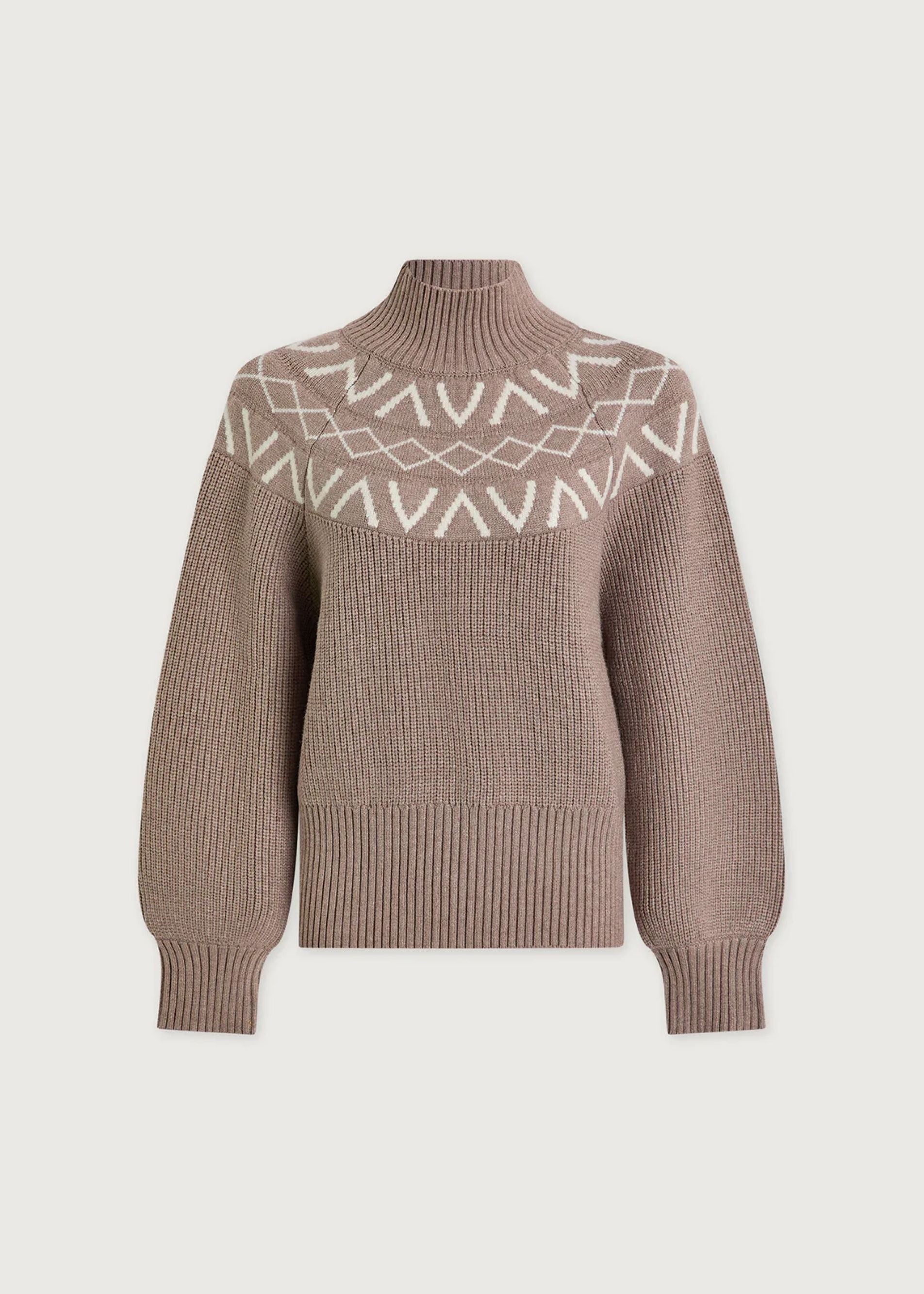 Marcie Fair Isle Yoke Knit in Light Taupe Marl