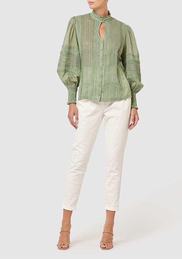 Ministry Of Style - Mystical Embroidery Blouse in Moss - OutDazl