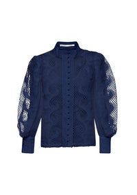 Ministry Of Style - Victoriana Lace Blouse in Navy - OutDazl
