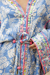 Miss June - Blue Leaf Print Kimono Dress Milos - OutDazl