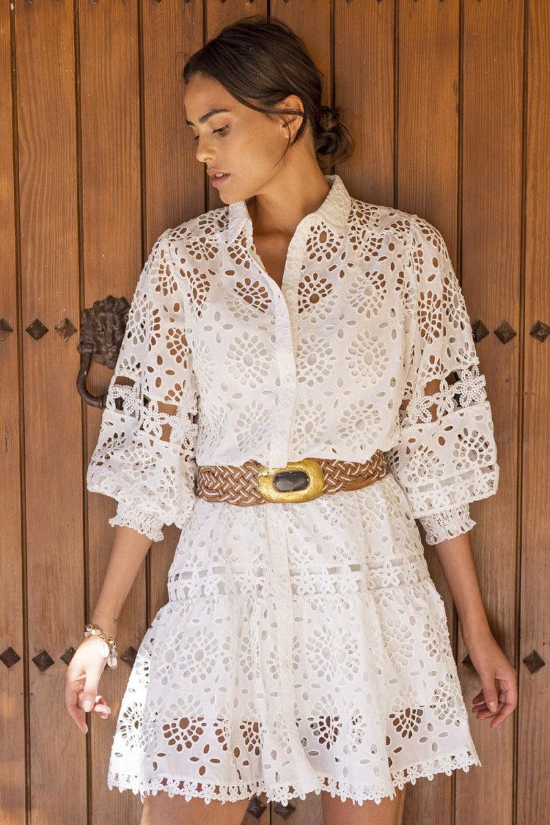 Miss June - Broderie Anglaise Shirt Dress Graceful - OutDazl