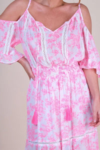 Miss June - Cold Shoulder Maxi Dress Karena in Pink Print - OutDazl