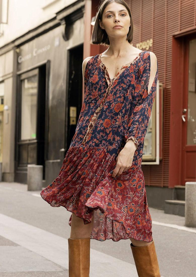 Miss June - Contrast Print Dress Leonore - OutDazl