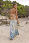 Miss June - Crochet Bust Maxi Dress Marley in Ombre Peach & Blue - OutDazl