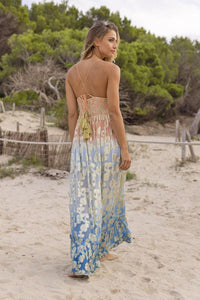 Miss June - Crochet Bust Maxi Dress Marley in Ombre Peach & Blue - OutDazl