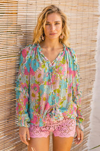 Miss June - Floral Pastel Print Top Joan - OutDazl