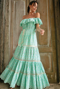 Miss June - French lace Maxi Dress Wisteria in Aqua - OutDazl
