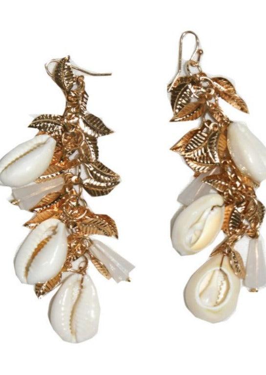 Miss June - Gold leaf & shell drop earrings - OutDazl