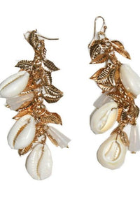 Miss June - Gold leaf & shell drop earrings - OutDazl