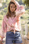 Miss June - Lace insert Blouse Tulla in Pink Print - OutDazl