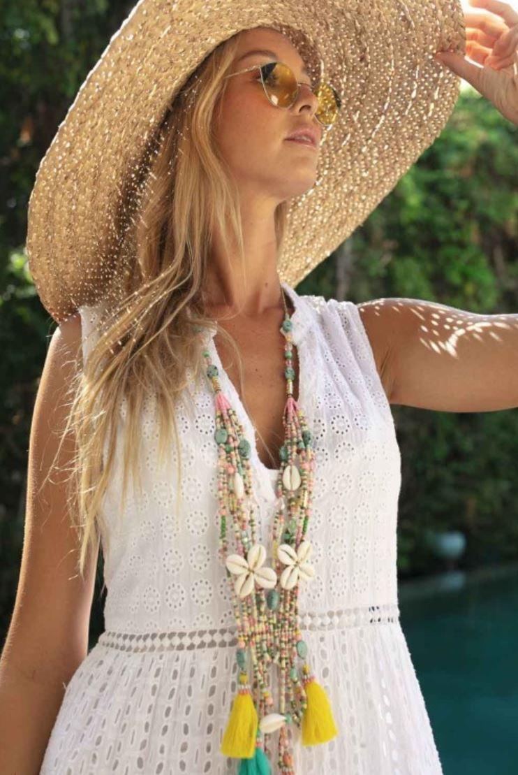 Miss June - layered Flower Necklace with tassels - OutDazl