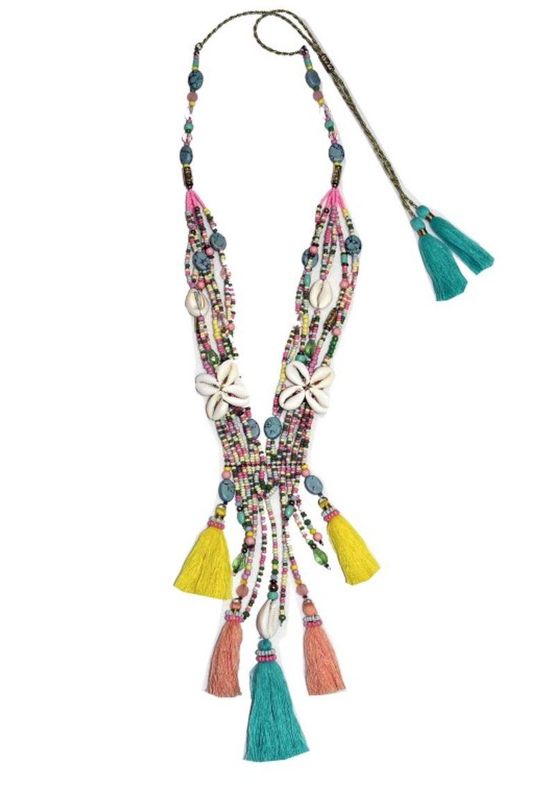 Miss June - layered Flower Necklace with tassels - OutDazl