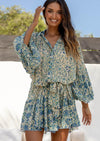 Miss June - Lurex Print Mini Dress Cordelia in Blue Print - OutDazl
